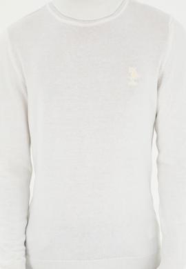 Erkek Slim Fit Boğazlı Yaka Beyaz Basic Kazak - 50288884107