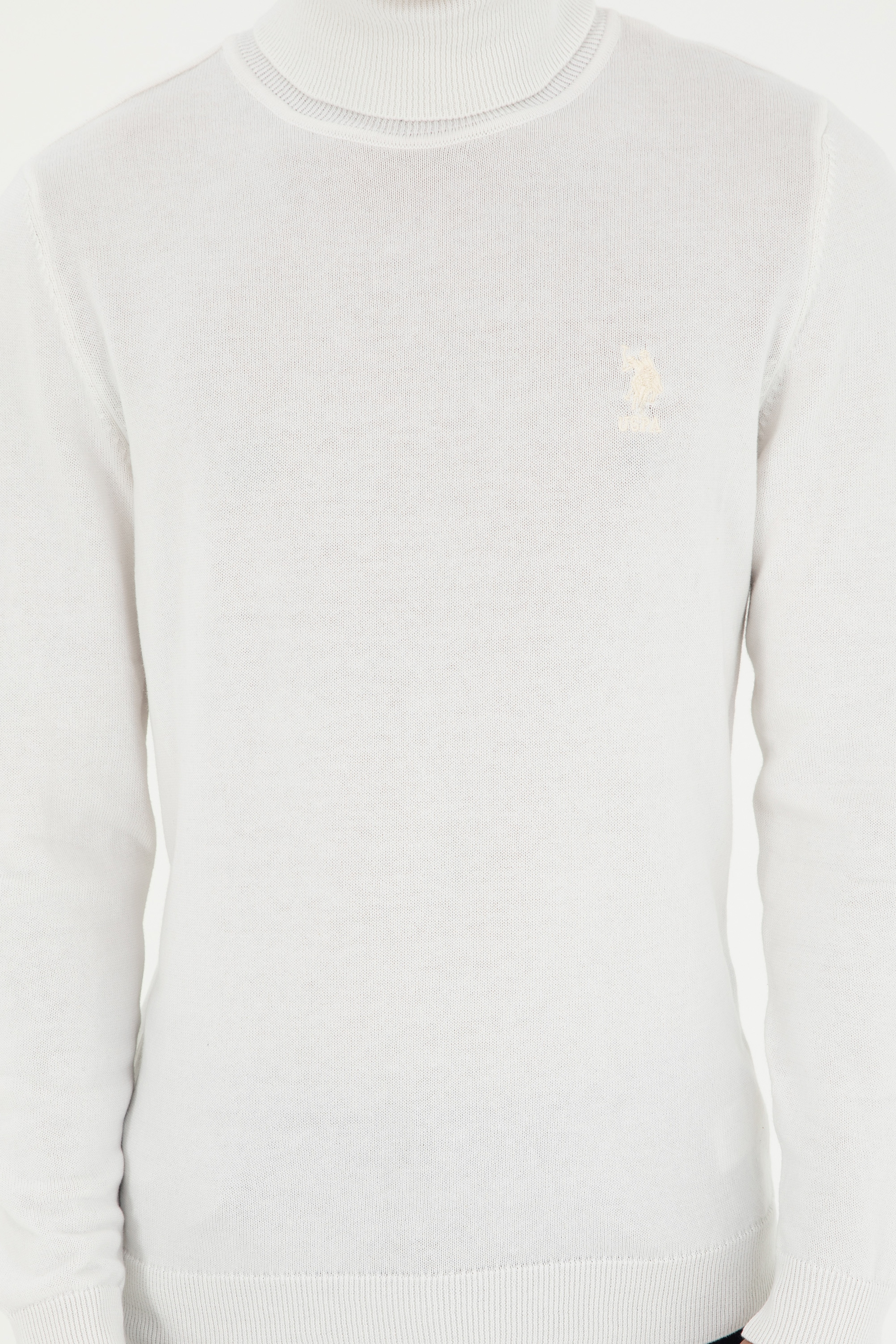 Erkek Slim Fit Boğazlı Yaka Beyaz Basic Kazak