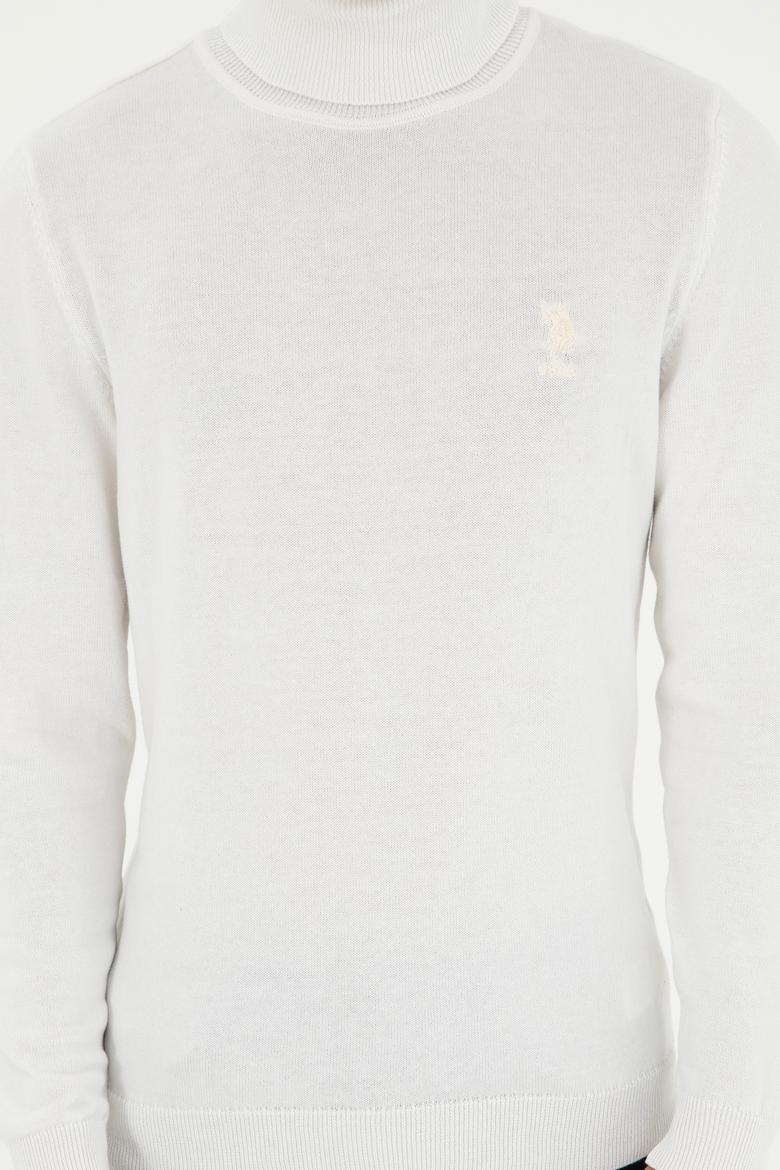 Erkek Slim Fit Boğazlı Yaka Beyaz Basic Kazak - 50288884107