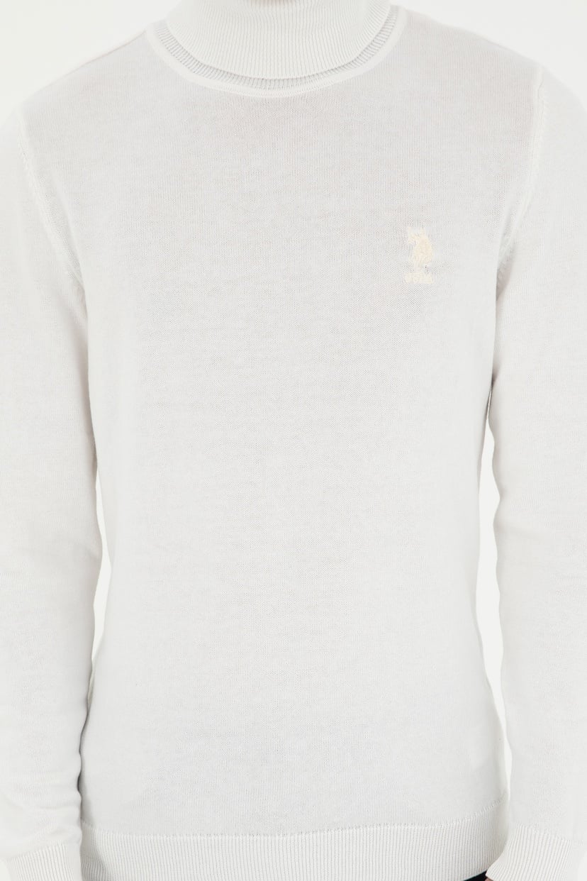 Erkek Slim Fit Boğazlı Yaka Beyaz Basic Kazak