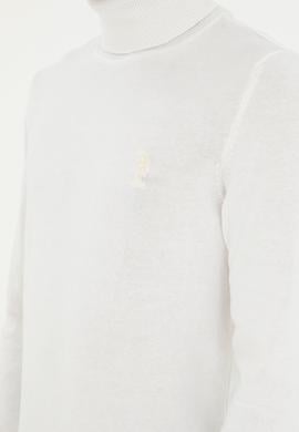 Erkek Slim Fit Boğazlı Yaka Beyaz Basic Kazak - 50288884107