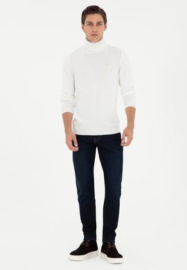 Erkek Slim Fit Boğazlı Yaka Beyaz Basic Kazak - 50288884107
