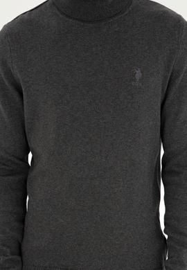 Erkek Slim Fit Boğazlı Yaka Antrasit Melanj Basic Kazak - 50288884080