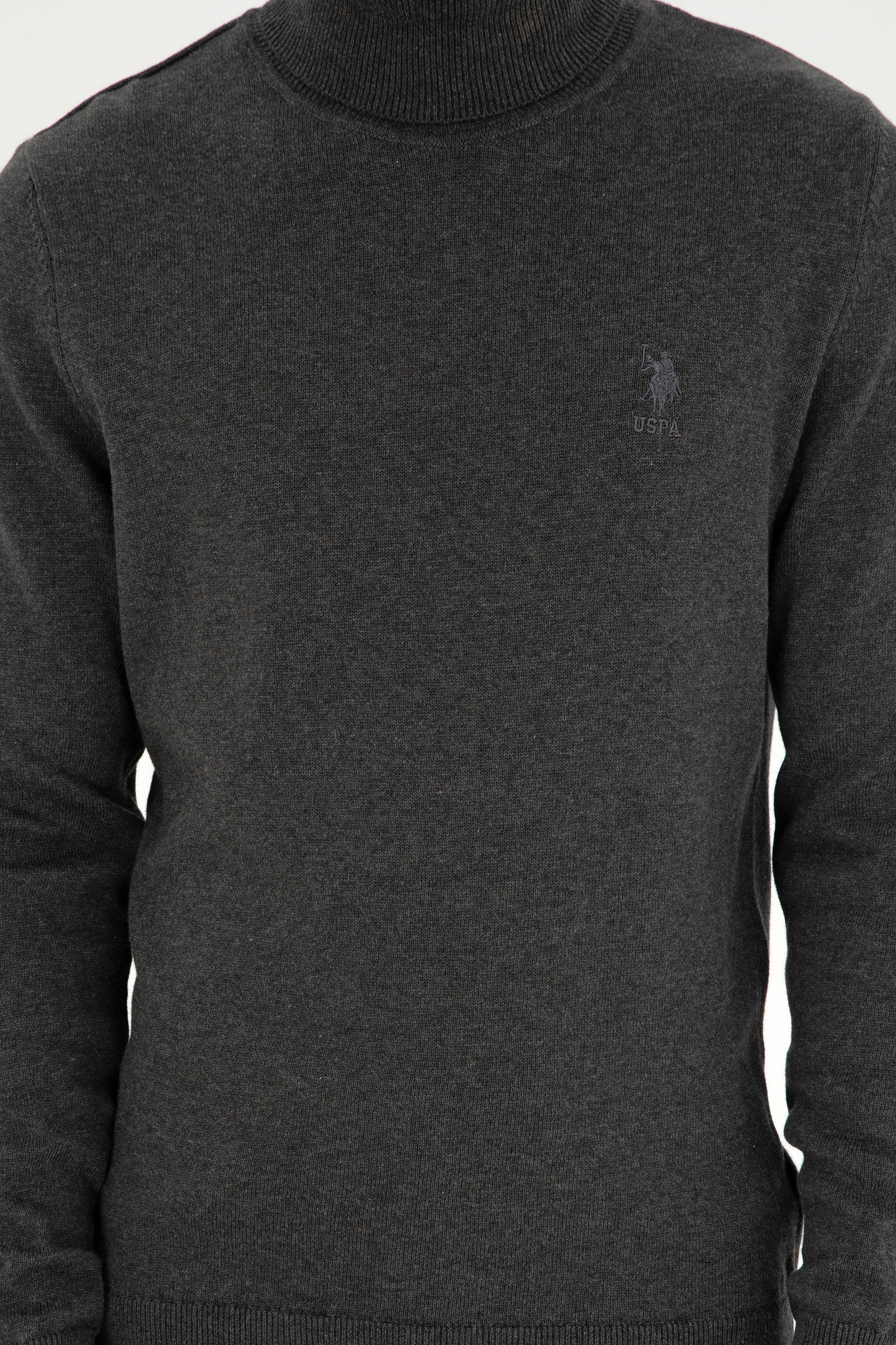 Erkek Slim Fit Boğazlı Yaka Antrasit Melanj Basic Kazak - Image 6