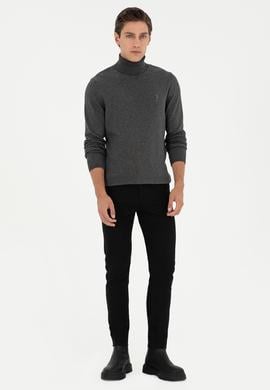 Erkek Slim Fit Boğazlı Yaka Antrasit Melanj Basic Kazak - 50288884080