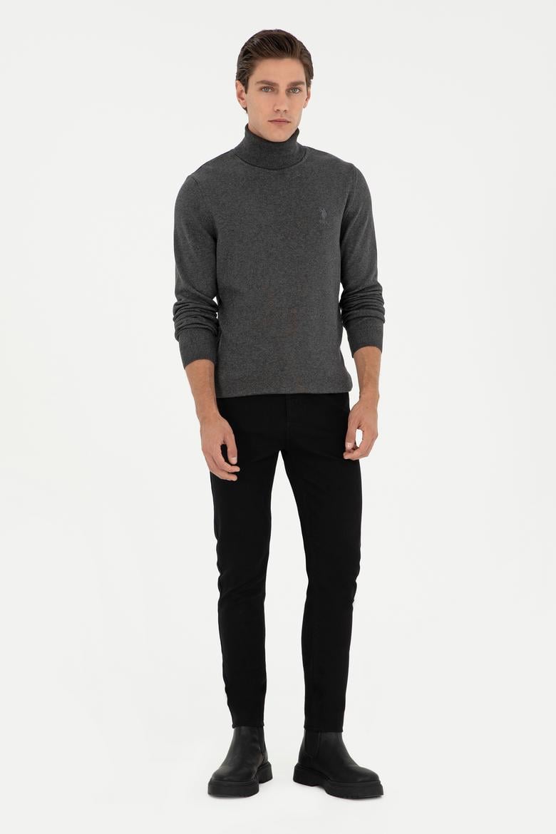 Erkek Slim Fit Boğazlı Yaka Antrasit Melanj Basic Kazak - 50288884080