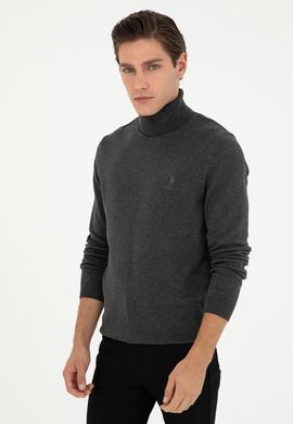 Erkek Slim Fit Boğazlı Yaka Antrasit Melanj Basic Kazak - 50288884080