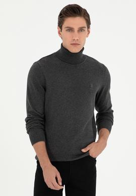 Erkek Slim Fit Boğazlı Yaka Antrasit Melanj Basic Kazak - 50288884080