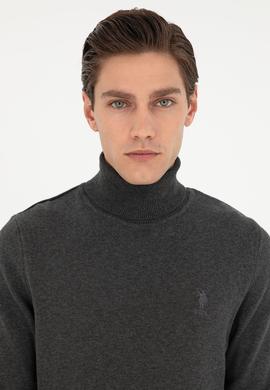 Erkek Slim Fit Boğazlı Yaka Antrasit Melanj Basic Kazak - 50288884080