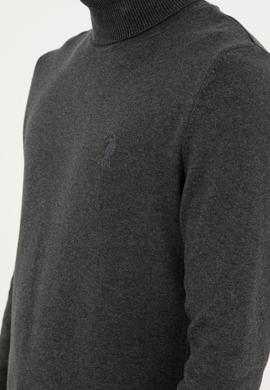 Erkek Slim Fit Boğazlı Yaka Antrasit Melanj Basic Kazak - 50288884080