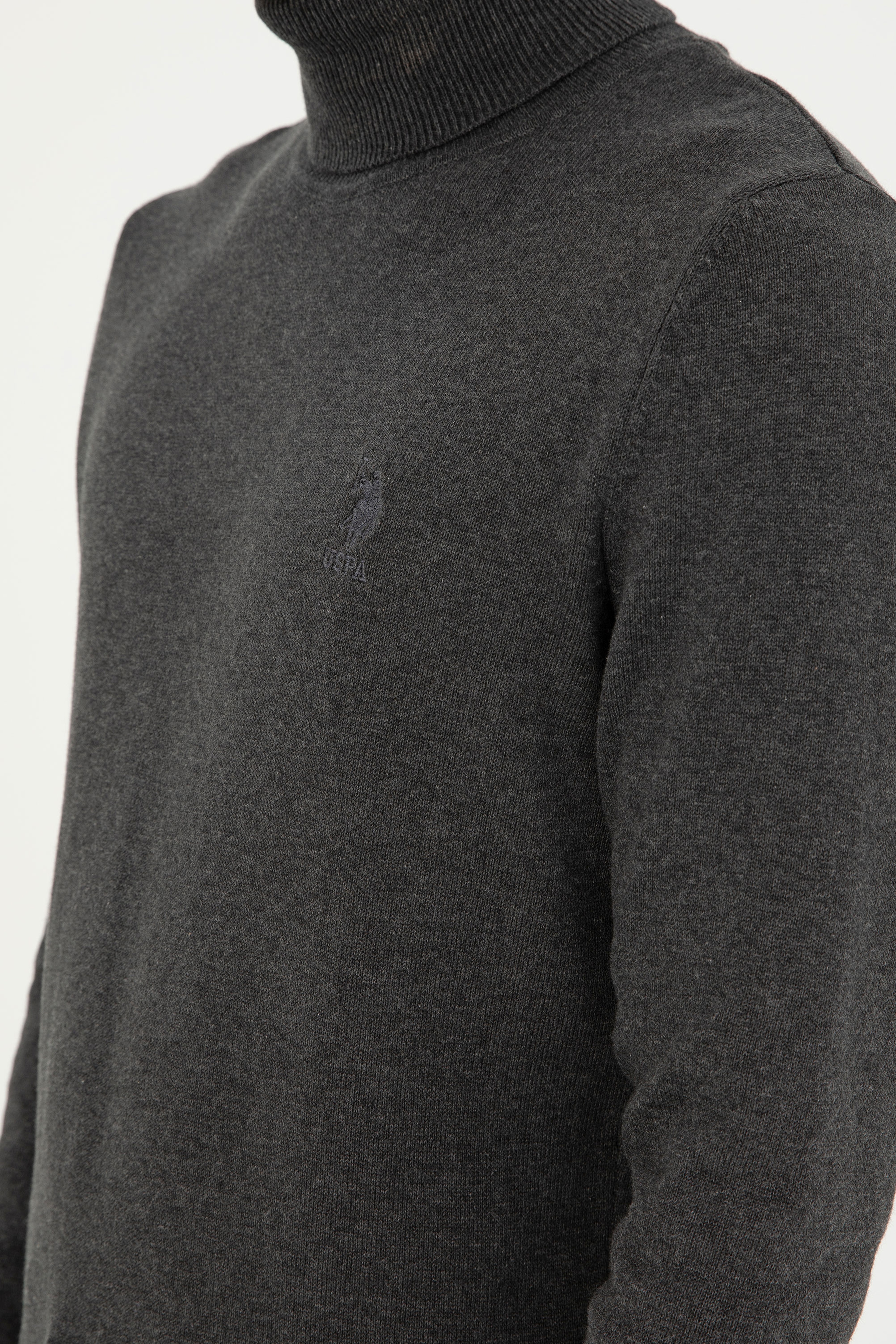 Erkek Slim Fit Boğazlı Yaka Antrasit Melanj Basic Kazak