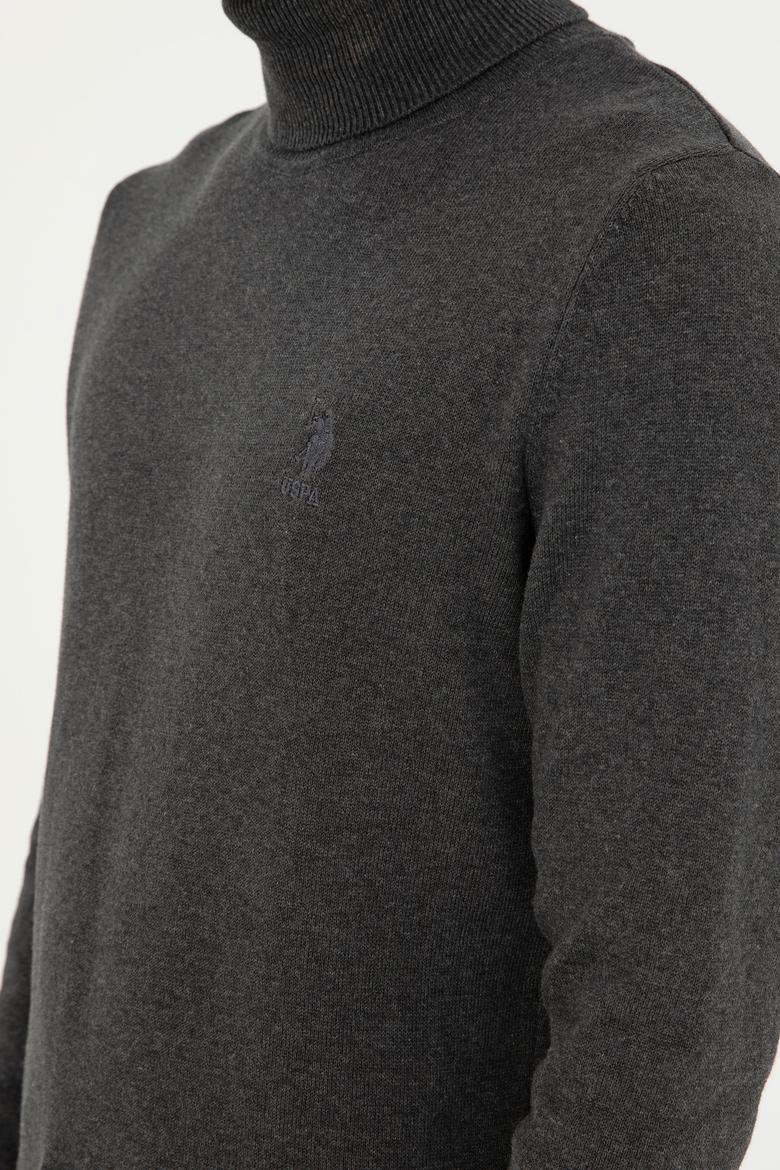 Erkek Slim Fit Boğazlı Yaka Antrasit Melanj Basic Kazak - 50288884080