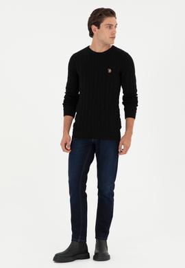 Erkek Slim Fit Bisiklet Yaka Siyah Basic Kazak - 50288883038