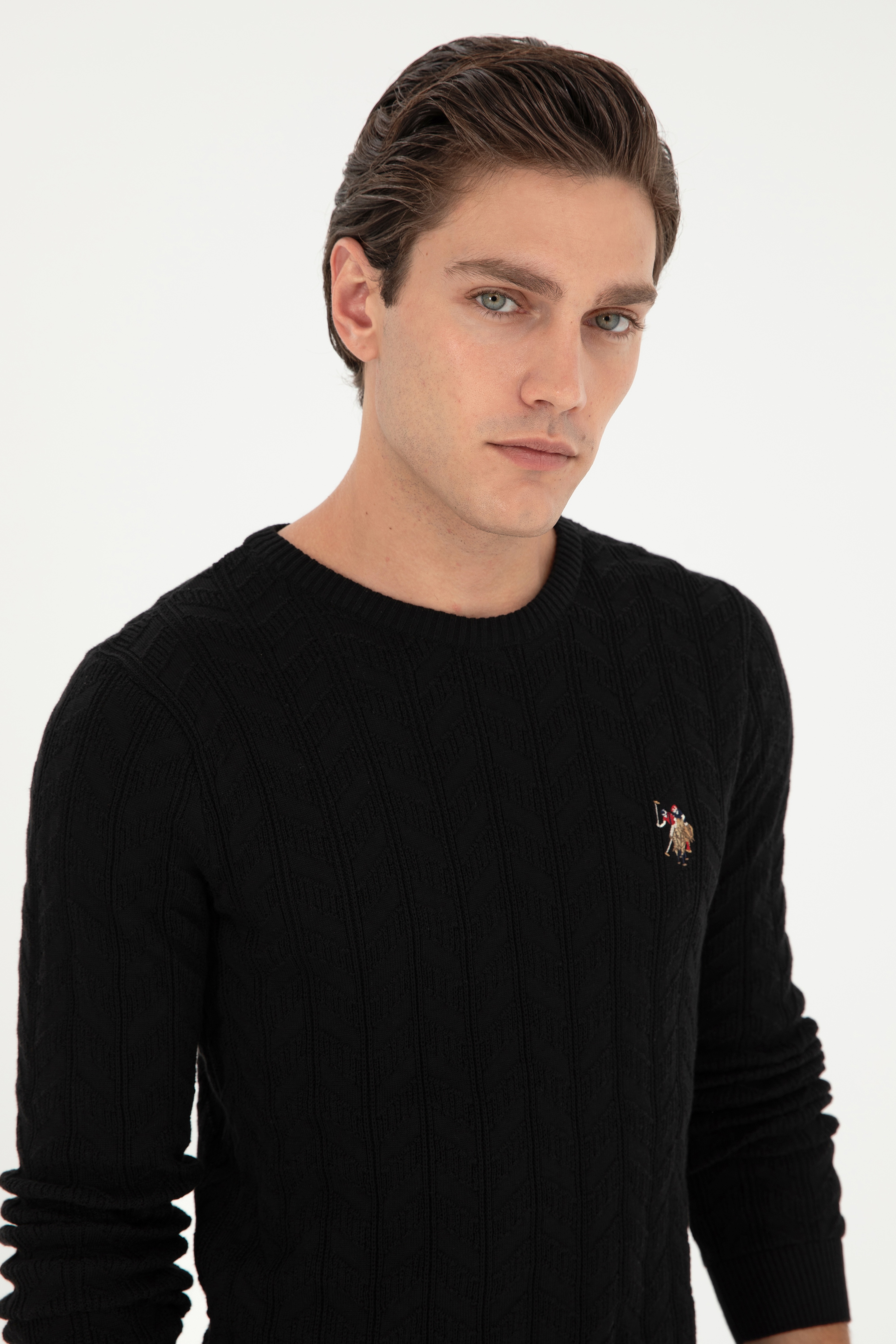 Erkek Slim Fit Bisiklet Yaka Siyah Basic Kazak - Image 2