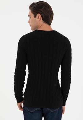 Erkek Slim Fit Bisiklet Yaka Siyah Basic Kazak - 50288883038