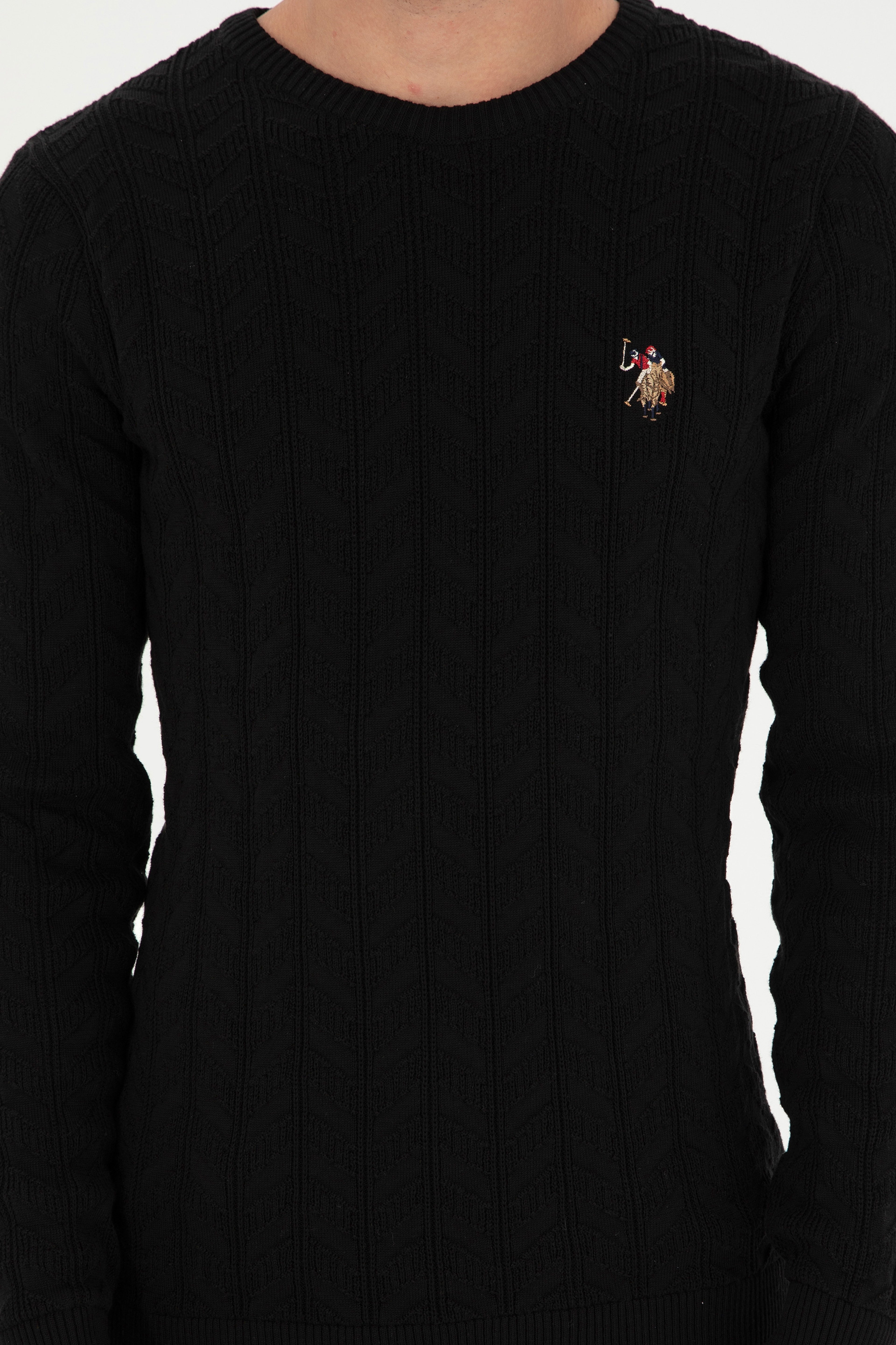 Erkek Slim Fit Bisiklet Yaka Siyah Basic Kazak - Image 6