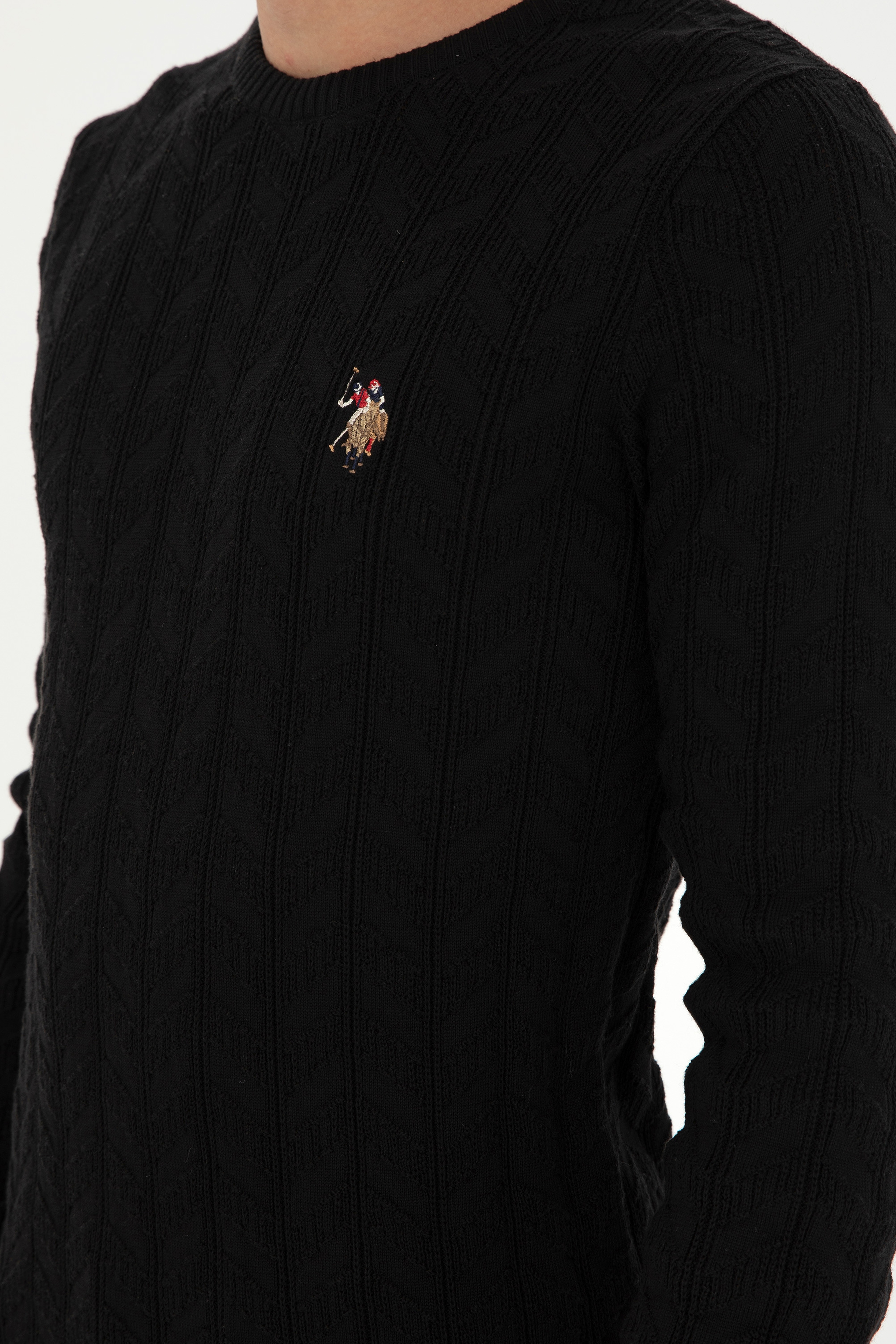 Erkek Slim Fit Bisiklet Yaka Siyah Basic Kazak - Image 7