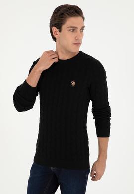Erkek Slim Fit Bisiklet Yaka Siyah Basic Kazak - 50288883038