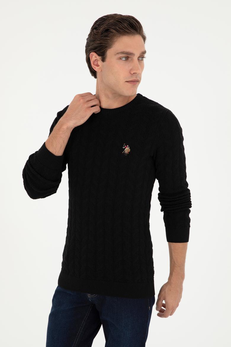 Erkek Slim Fit Bisiklet Yaka Siyah Basic Kazak - 50288883038