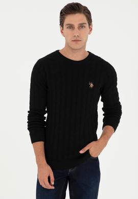 Erkek Slim Fit Bisiklet Yaka Siyah Basic Kazak - 50288883038