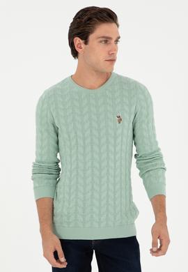 Erkek Slim Fit Bisiklet Yaka Su Yeşili Basic Kazak - 50288883062