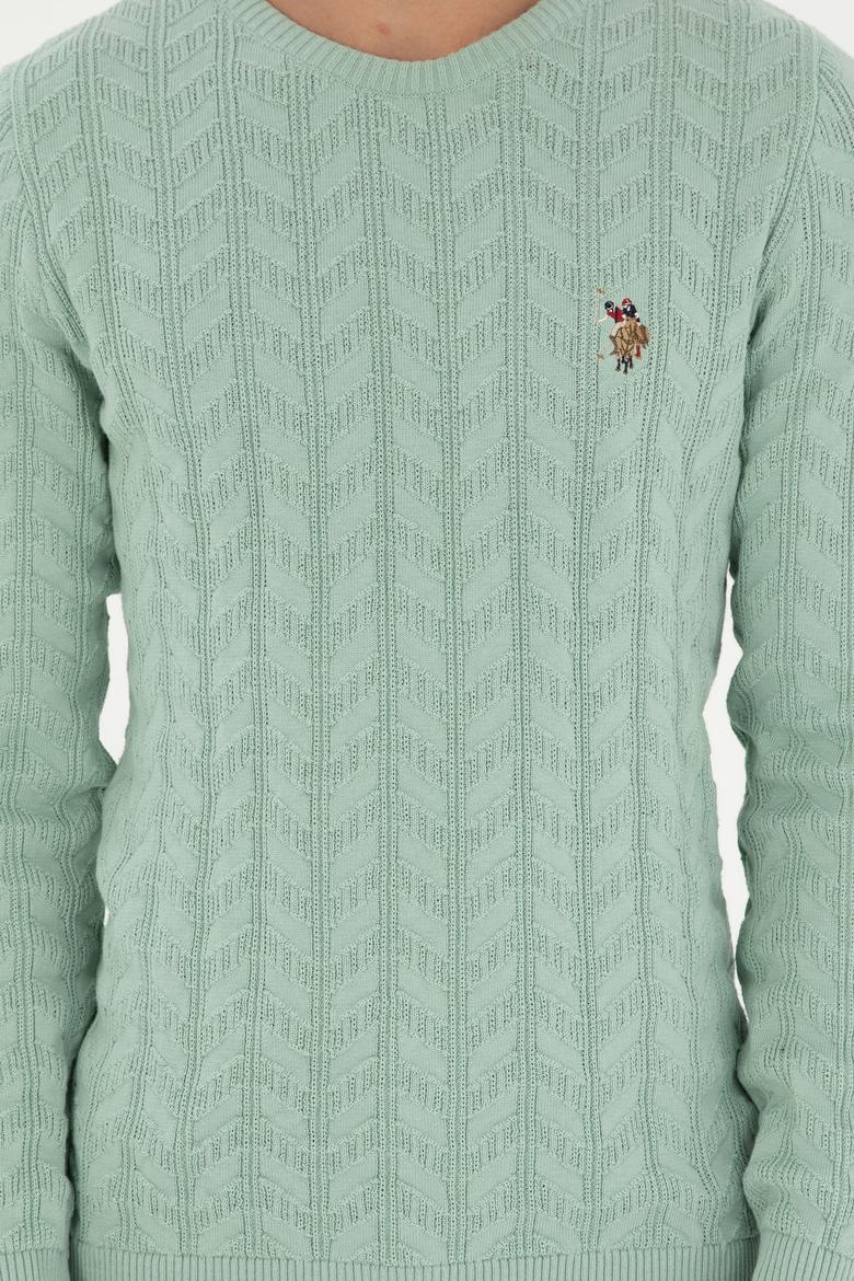 Erkek Slim Fit Bisiklet Yaka Su Yeşili Basic Kazak - 50288883062