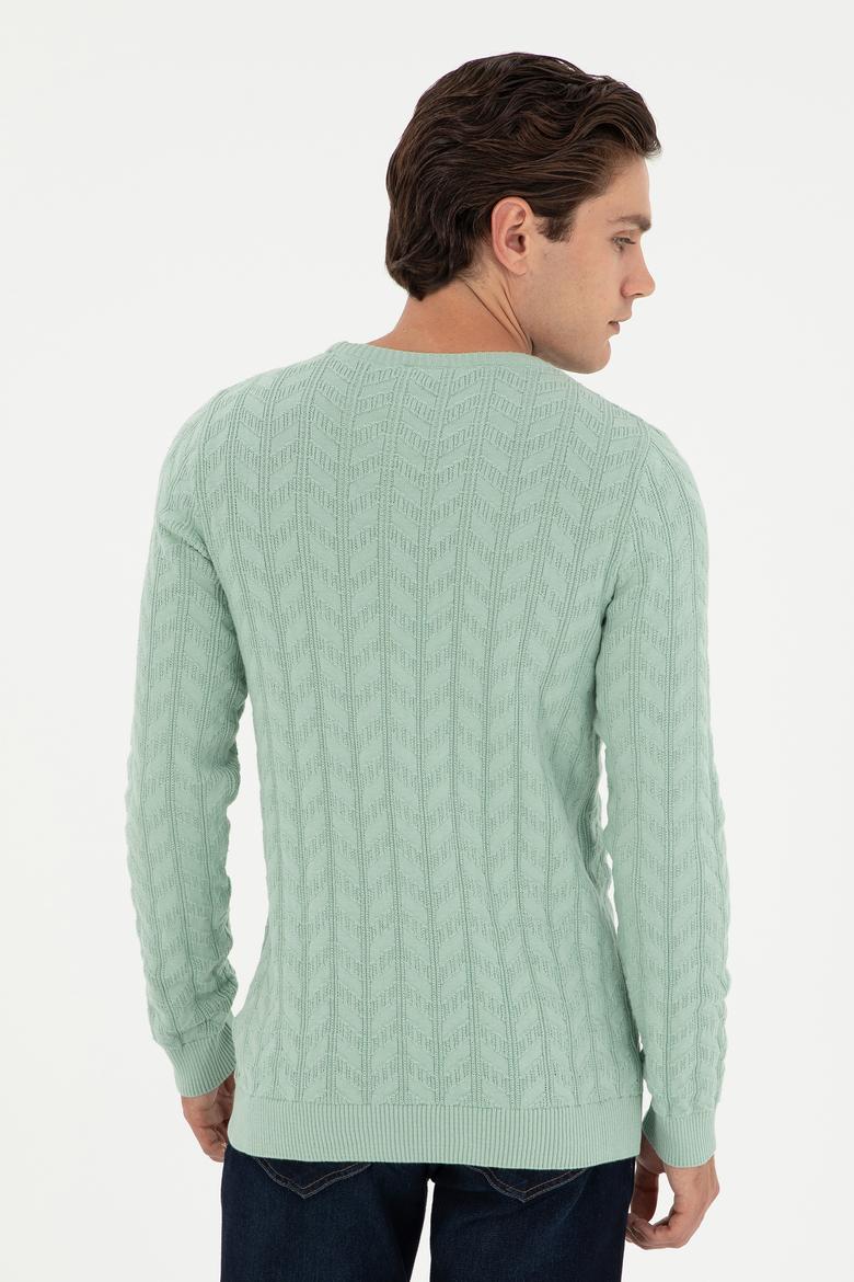 Erkek Slim Fit Bisiklet Yaka Su Yeşili Basic Kazak - 50288883062