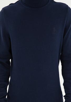 Erkek Slim Fit Boğazlı Yaka Lacivert Basic Kazak - 50288884060