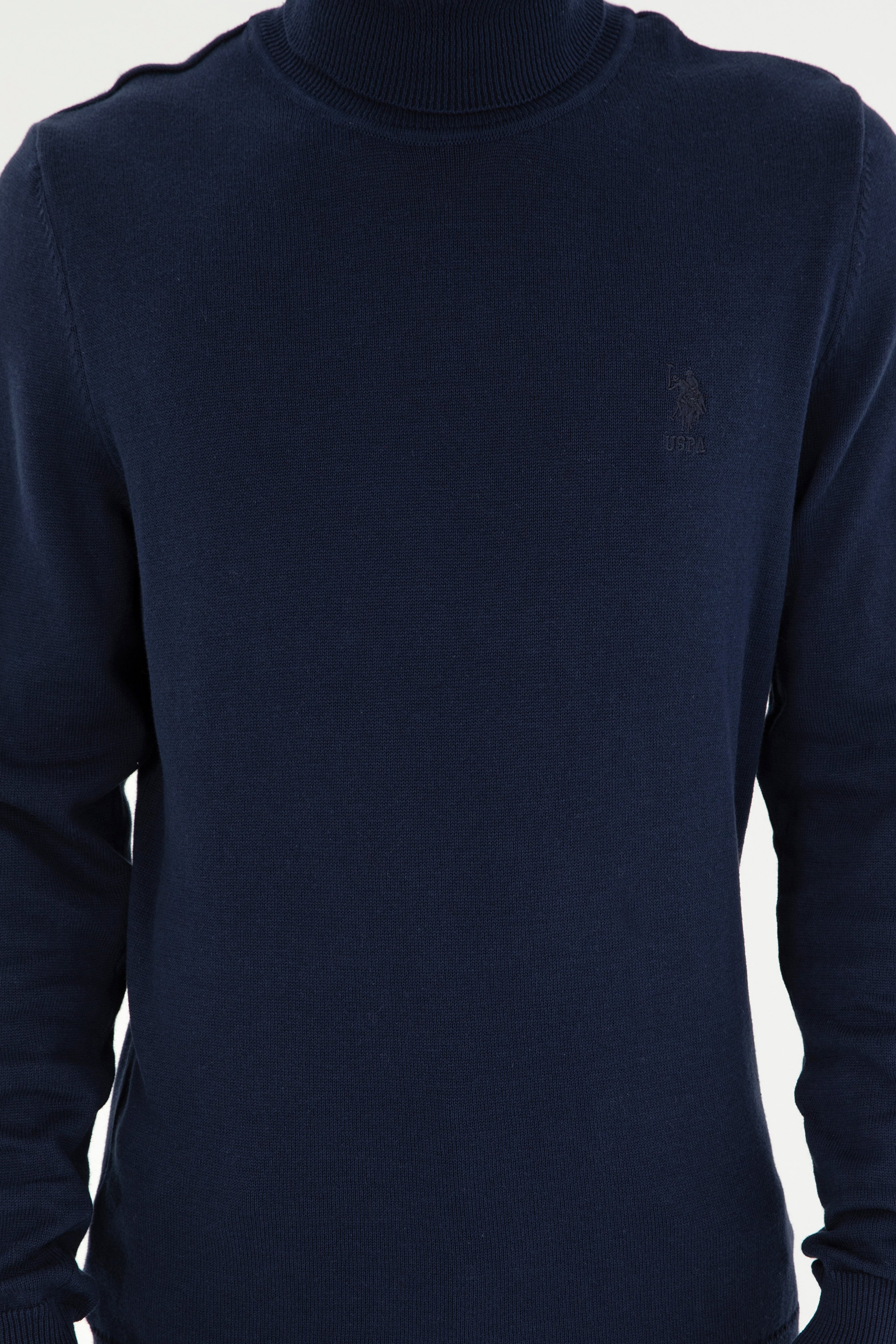 Erkek Slim Fit Boğazlı Yaka Lacivert Basic Kazak