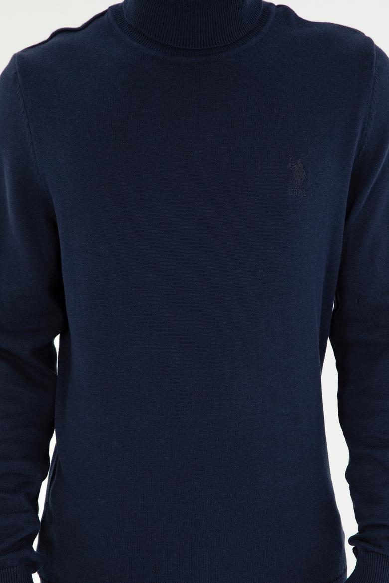 Erkek Slim Fit Boğazlı Yaka Lacivert Basic Kazak - 50288884060