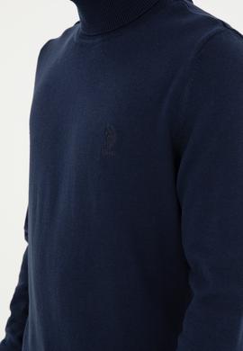 Erkek Slim Fit Boğazlı Yaka Lacivert Basic Kazak - 50288884060