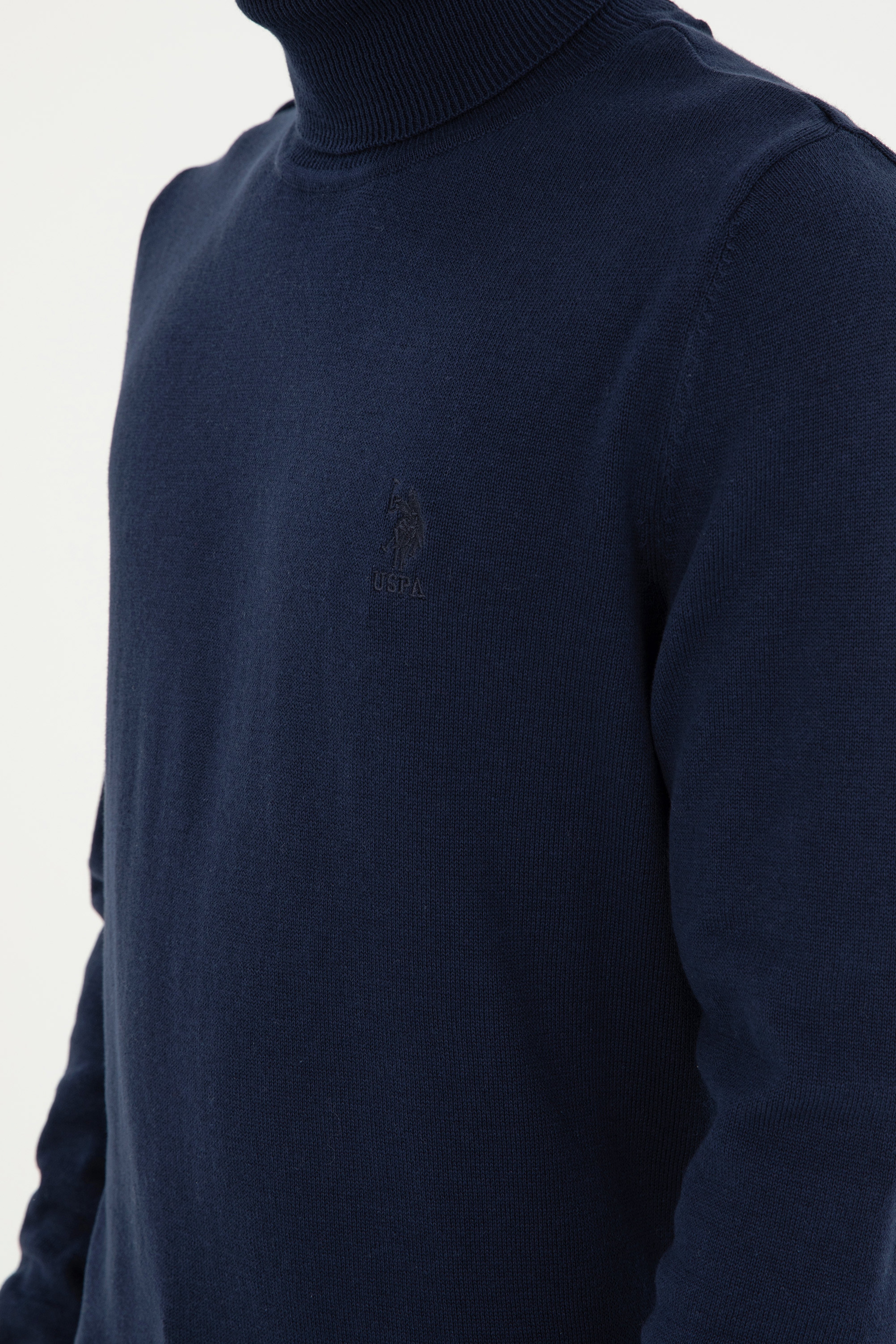 Erkek Slim Fit Boğazlı Yaka Lacivert Basic Kazak