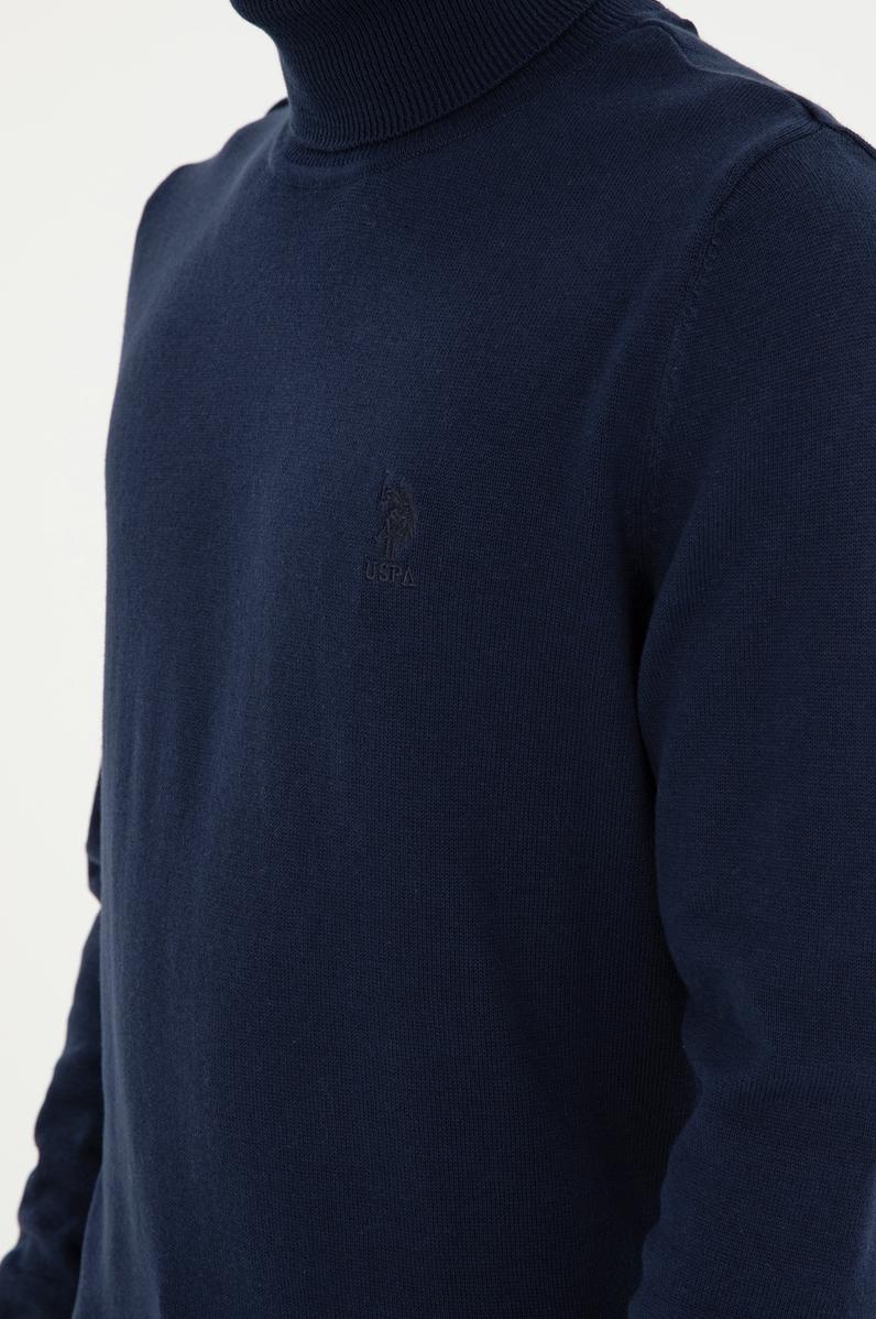 Erkek Slim Fit Boğazlı Yaka Lacivert Basic Kazak