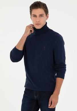 Erkek Slim Fit Boğazlı Yaka Lacivert Basic Kazak - 50288884060