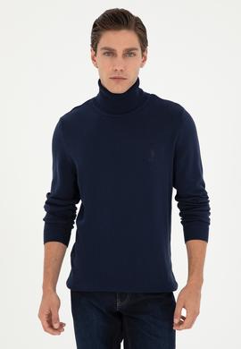 Erkek Slim Fit Boğazlı Yaka Lacivert Basic Kazak - 50288884060