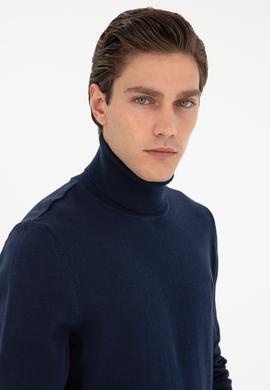 Erkek Slim Fit Boğazlı Yaka Lacivert Basic Kazak - 50288884060