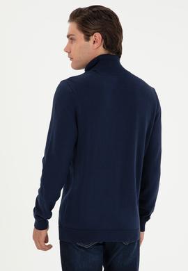 Erkek Slim Fit Boğazlı Yaka Lacivert Basic Kazak - 50288884060