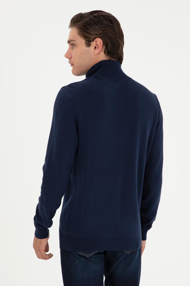 Erkek Slim Fit Boğazlı Yaka Lacivert Basic Kazak - 50288884060