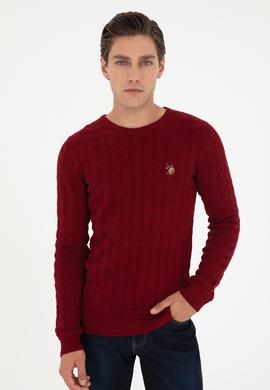 Erkek Slim Fit Bisiklet Yaka Bordo Basic Kazak - 50288883033