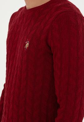 Erkek Slim Fit Bisiklet Yaka Bordo Basic Kazak - 50288883033