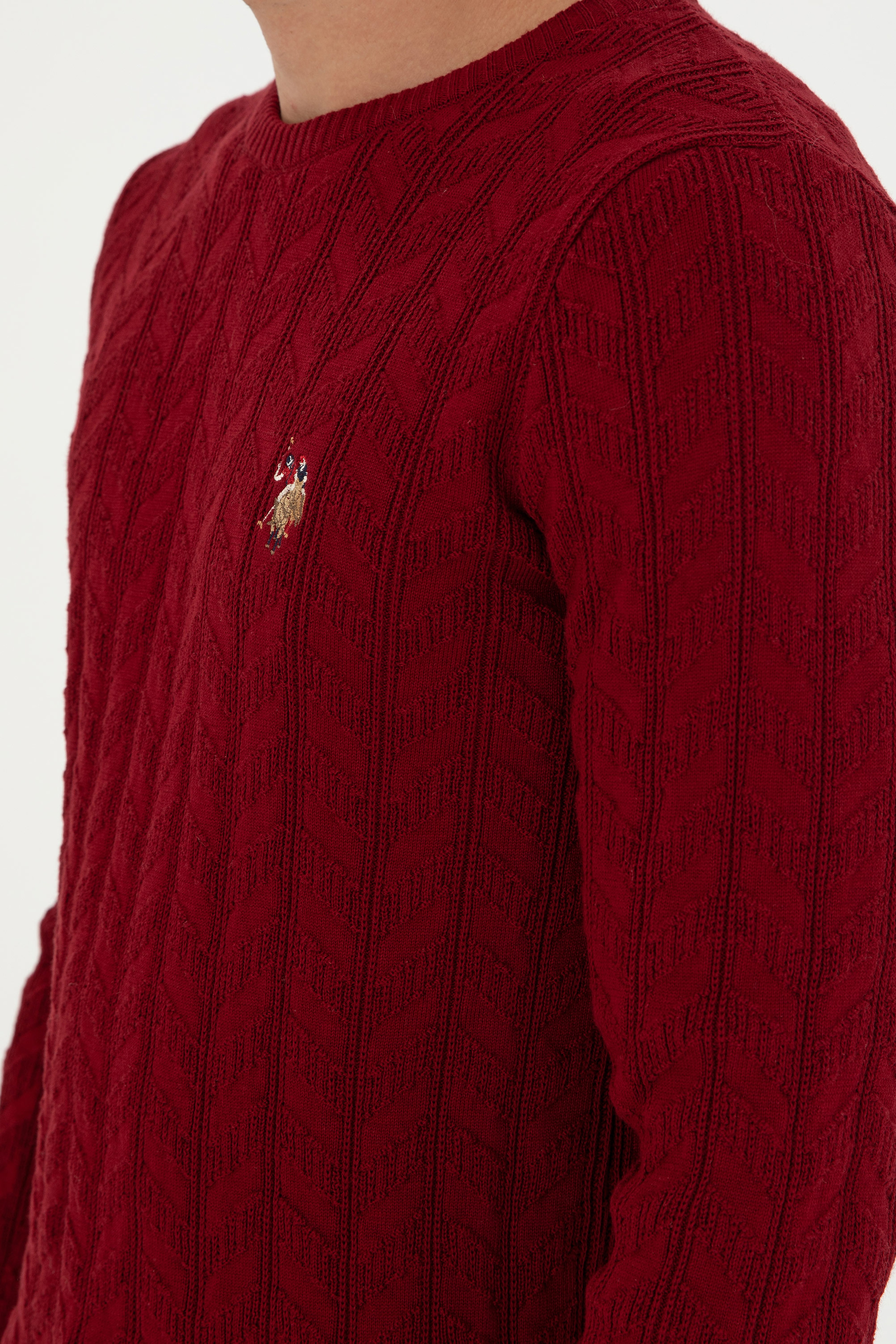 Erkek Slim Fit Bisiklet Yaka Bordo Basic Kazak