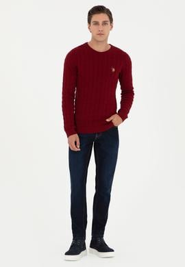 Erkek Slim Fit Bisiklet Yaka Bordo Basic Kazak - 50288883033