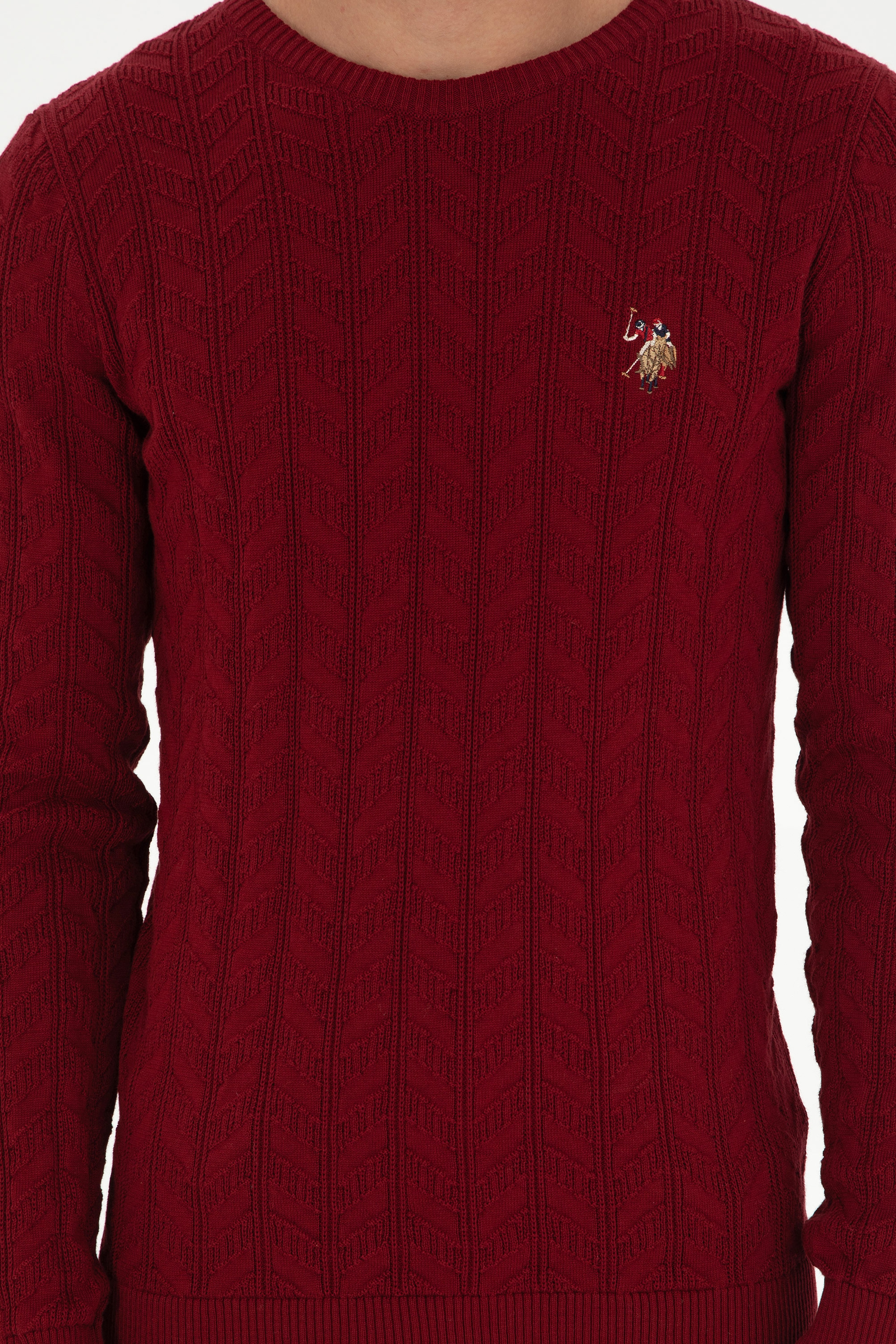 Erkek Slim Fit Bisiklet Yaka Bordo Basic Kazak - Image 6
