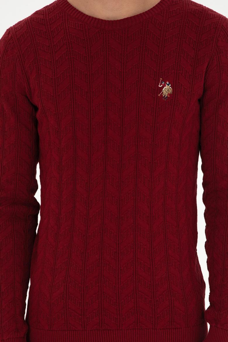 Erkek Slim Fit Bisiklet Yaka Bordo Basic Kazak - 50288883033