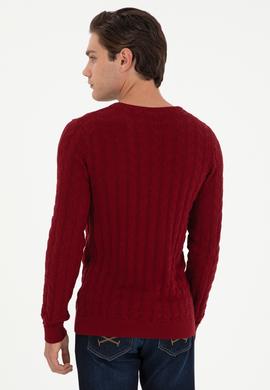 Erkek Slim Fit Bisiklet Yaka Bordo Basic Kazak - 50288883033