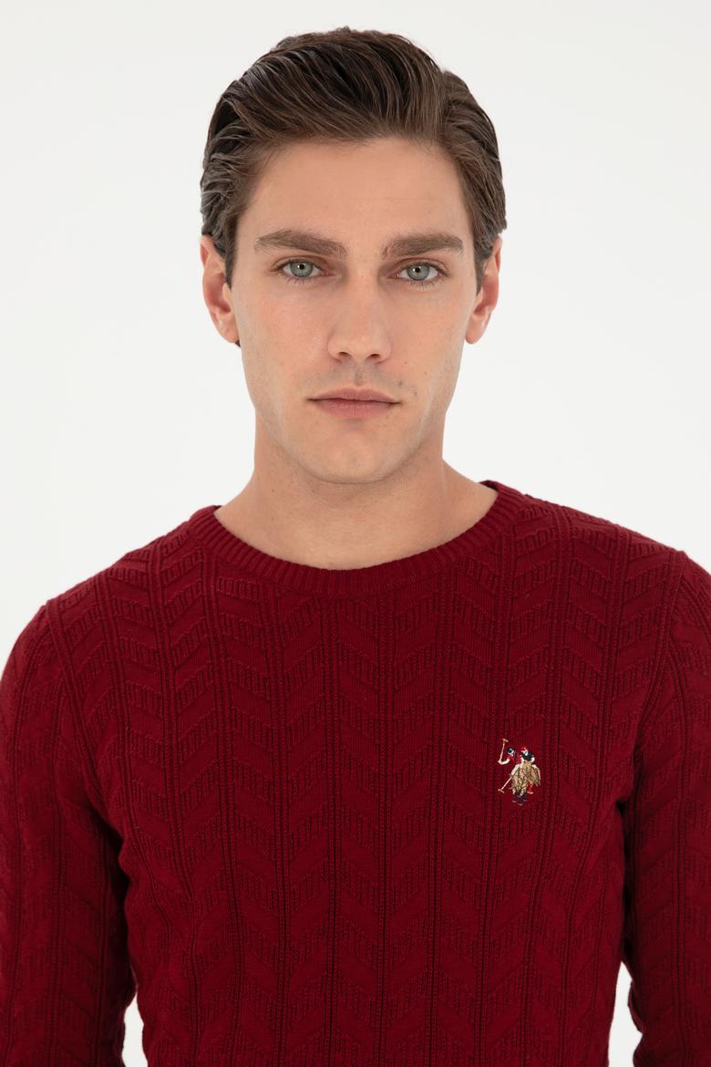 Erkek Slim Fit Bisiklet Yaka Bordo Basic Kazak - 50288883033