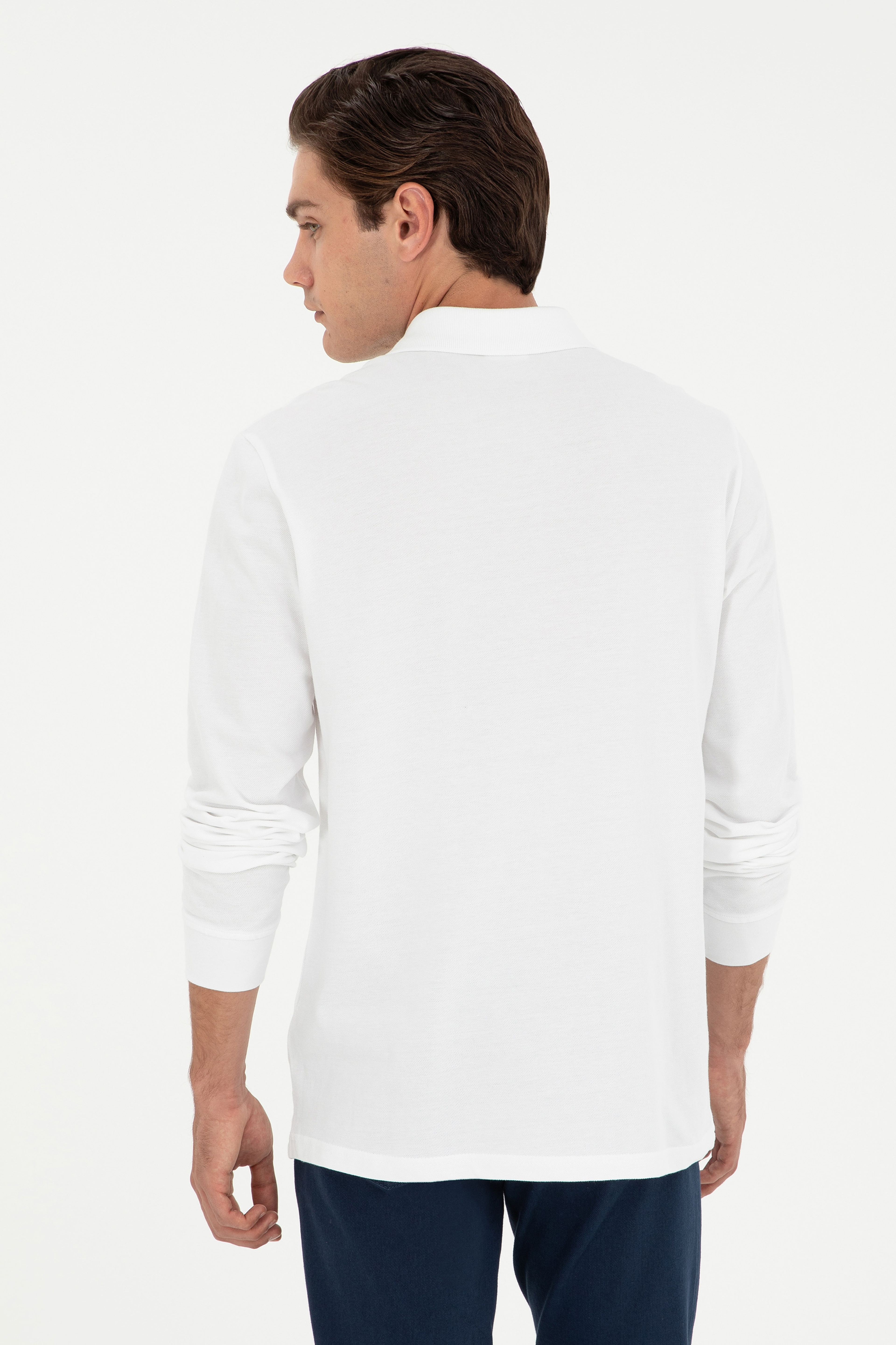 Erkek Beyaz Basic Sweatshirt - Image 5