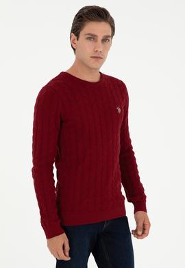 Erkek Slim Fit Bisiklet Yaka Bordo Basic Kazak - 50288883033