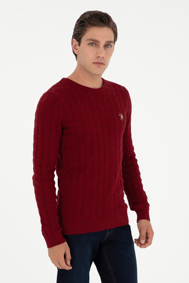 Erkek Slim Fit Bisiklet Yaka Bordo Basic Kazak