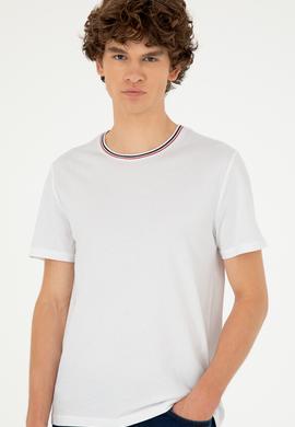 Erkek Regular Fit Bisiklet Yaka Beyaz Tişört - 50294289018